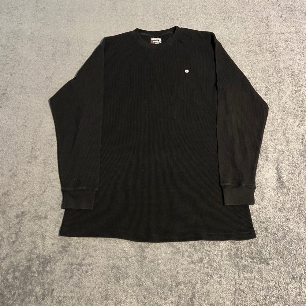 Y2K Southpole Mens XL Black Waffle Knit Thermal Long Sleeve Shirt Streetwear